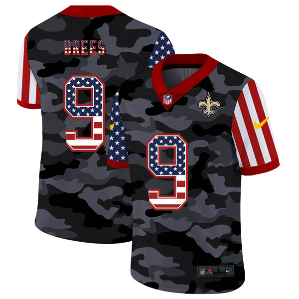 Men's New Orleans Saints #9 Drew Brees 2020 Camo USA Flag Limited Stitched Jersey